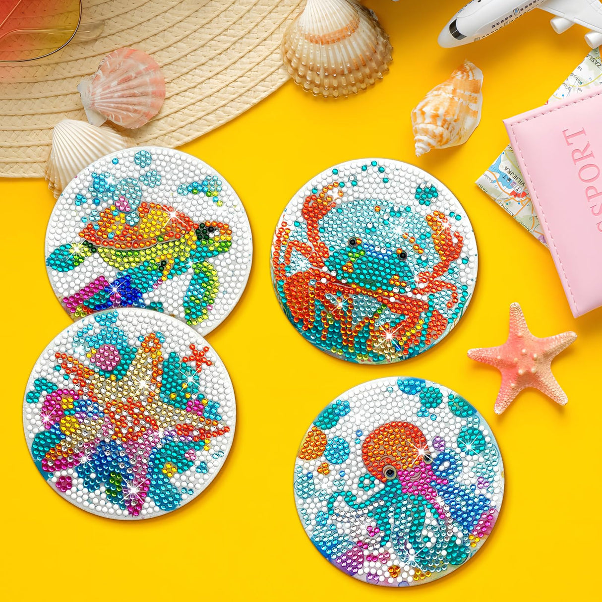 ZTOTZ 8pcs Ocean Series Diamond Art Coasters Kit, Sea Animals Diamond Painting Coasters with Cork Pad, DIY Coaster Gem Art Kits for Adults Craft for Gift Festival (Turtles, Octopuses,Dolphins) ZTOTZ