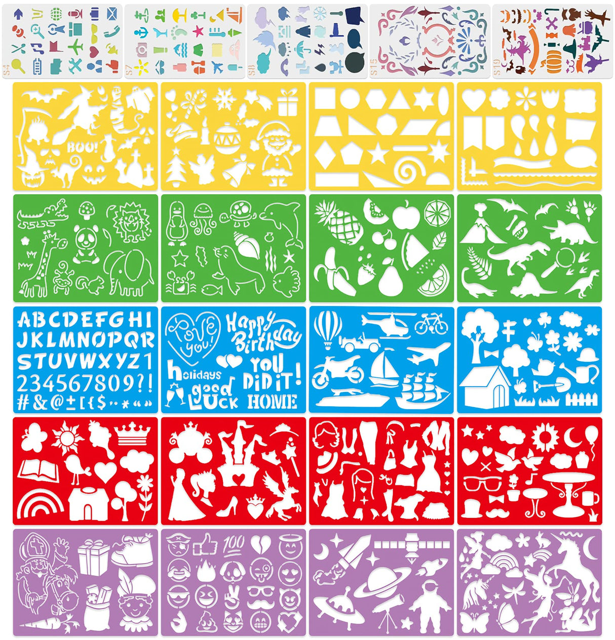 Stencil Drawing Kit for Kids, 25 Pcs Plastic Drawing Stencils with 400+ Shapes, Great Birthday Gift for Boy Girl Acoavo