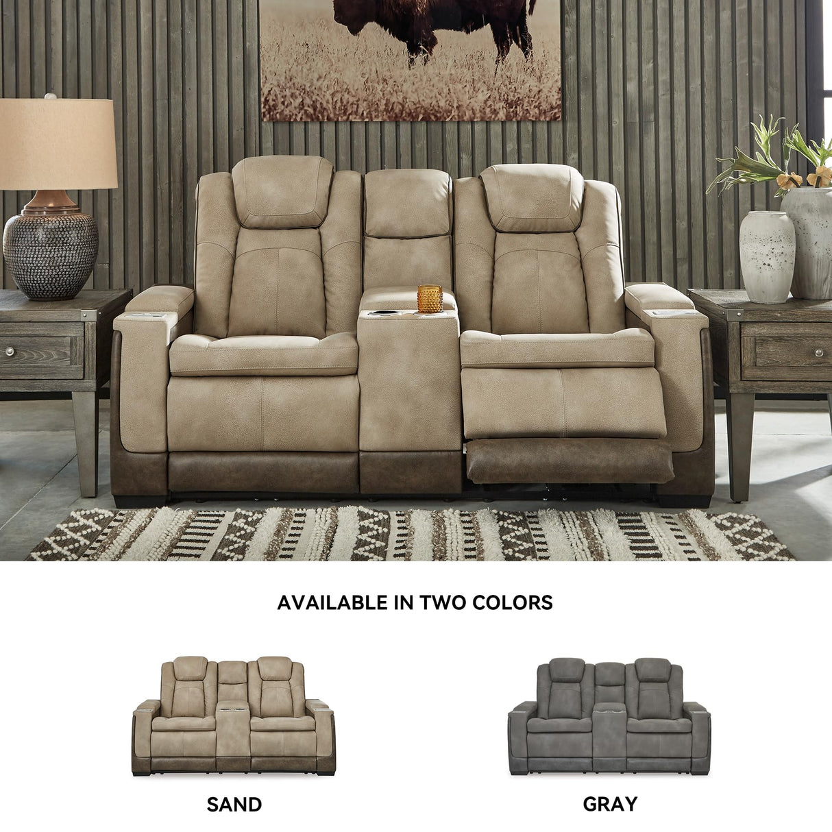 Signature Design by Ashley Next-Gen DuraPella Power Reclining Loveseat with Console & Adjustable Headrest, Sand Signature Design by Ashley