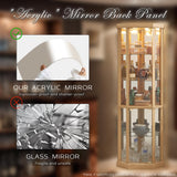 CKEASEAN Corner Curio Cabinet, 70" H Lighted Glass Display Cage with Tempered Glass Doors and 5 Adjustable Shelves, Light Bulb Inclued, Wine Bar China Cabinet for Living Room (Light Oak) CKEASEAN