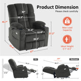 MCombo Large Triple Motor Power Lift Recliner Chair with Massage and Dual Heating, Adjustable Headrest for Tall Elderly People, Fabric 7634 (Grey, Large) MCombo
