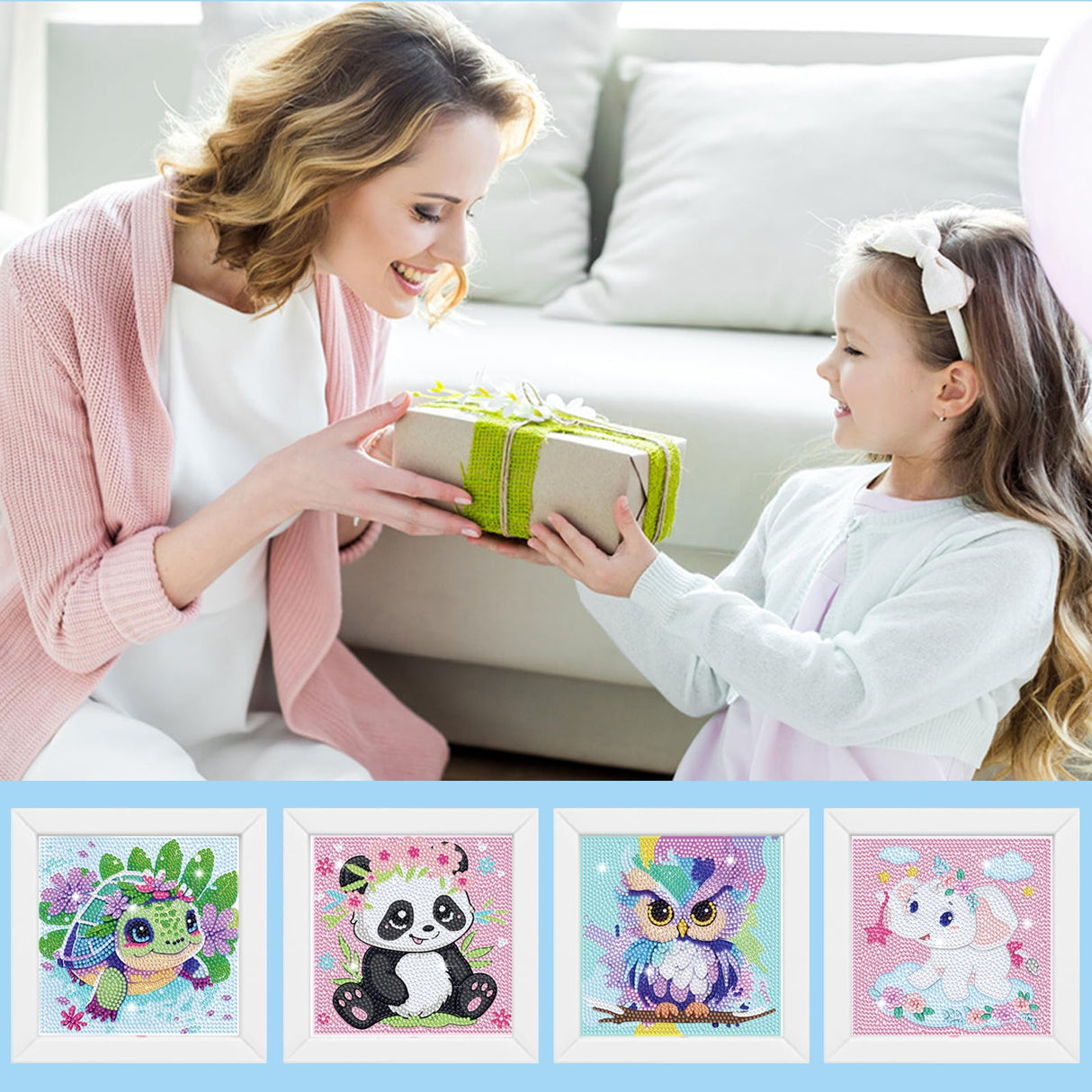 4 Pack Cartoon Diamond Art Kits for Kids, Crafts for Girls 8-12 Arts and Crafts for Kids Ages 4-8, 5D Cute Animals Diamond Art Painting for Adults Beginner, Gem Art for Home Wall Decor (6X6 inch) NANZHOO