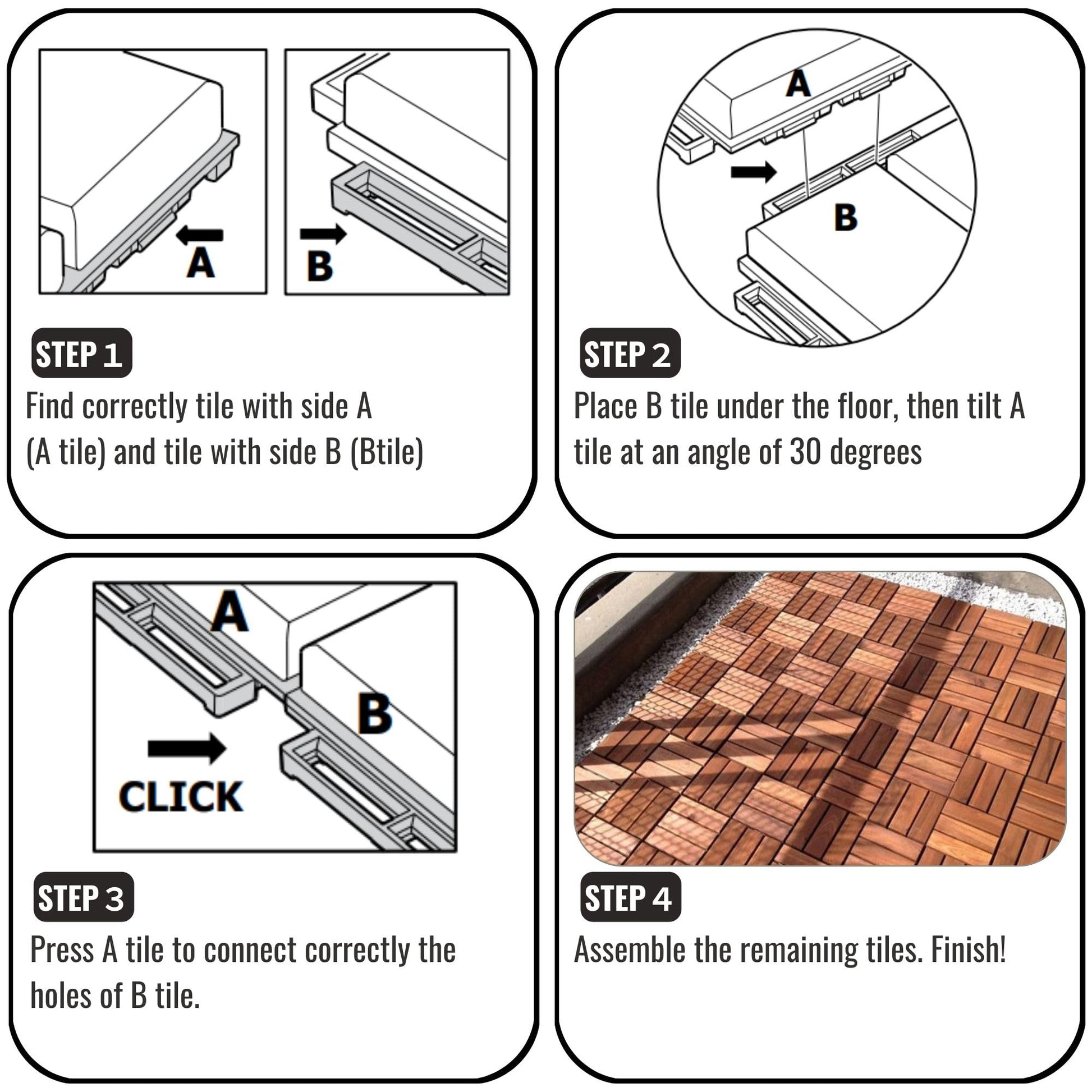 Dolonm Interlocking Solid Wood Deck Tiles, Golden Teak Wood for Flooring Tiles, for Patio Balcony Waterproof Both Indoor and Outdoor Decking Tile Brown 12 x 12 x 0.7 inches Pack of 10 - WoodArtSupply