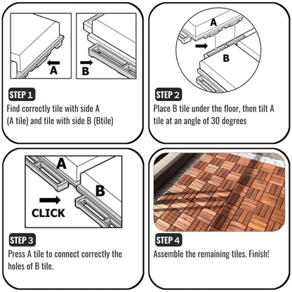 Dolonm Interlocking Solid Wood Deck Tiles, Golden Teak Wood for Flooring Tiles, for Patio Balcony Waterproof Both Indoor and Outdoor Decking Tile Brown 12 x 12 x 0.7 inches Pack of 10 - WoodArtSupply