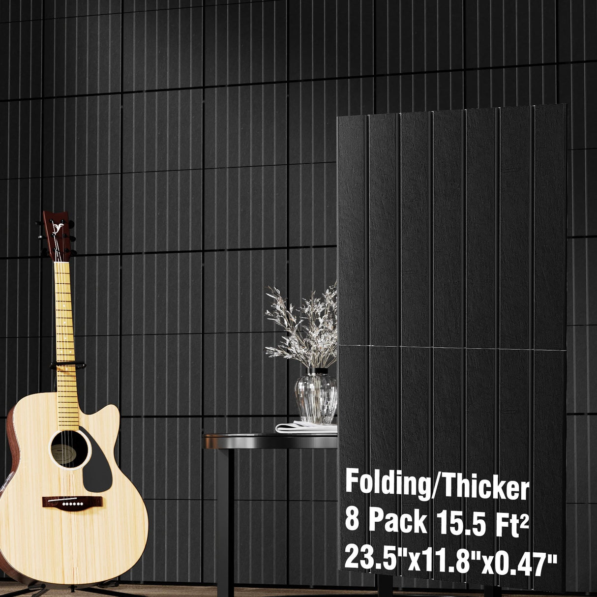 BSHEAD 8 Pack Self-Adhesive Fold Soundproof Wall Panels, 24 x 12 x 0.47 in Sound Proof Foam Panels for Walls, 1.2lb/ft³ High Density, Thicker 0.47in, Acoustic Panels, Sound Dampening Panels Black BSHEAD
