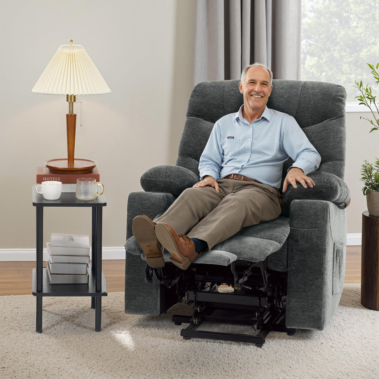 MCombo Power Lift Recliner Chair with Extended Footrest for Elderly People, Fabric 7283 (Dark Gray, Large) MCombo