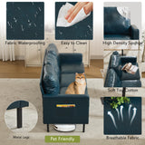 STHOUYN 73" W Faux Leather Couch w/ 2 USB, Leather Sofa w/Side Pockets, Wooden Frame 3 Seat Couch for Livingroom, Office, Apartment (Blue, 3 Seater) STHOUYN