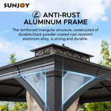 Sunjoy Hardtop Gazebo 11 x 13 ft. Outdoor Patio Black Anti-Rust Aluminum Frame Gazebo, Double Tiered Gazebo with Ceiling Hook and Mesh Netting, Black Sunjoy