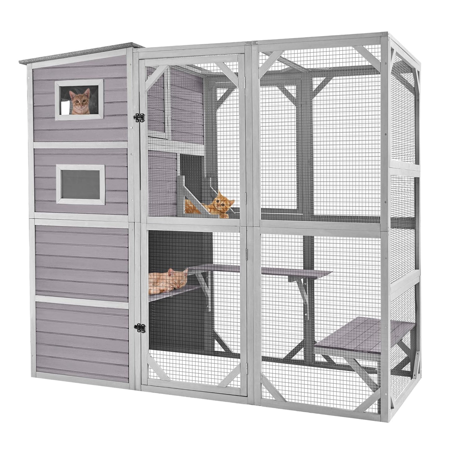 Large Cat Catio Kitty House wih 4 Tiers Cat House for Outdoor Cats Waterproof roof Cat Enclosures,77 Inch - WoodArtSupply