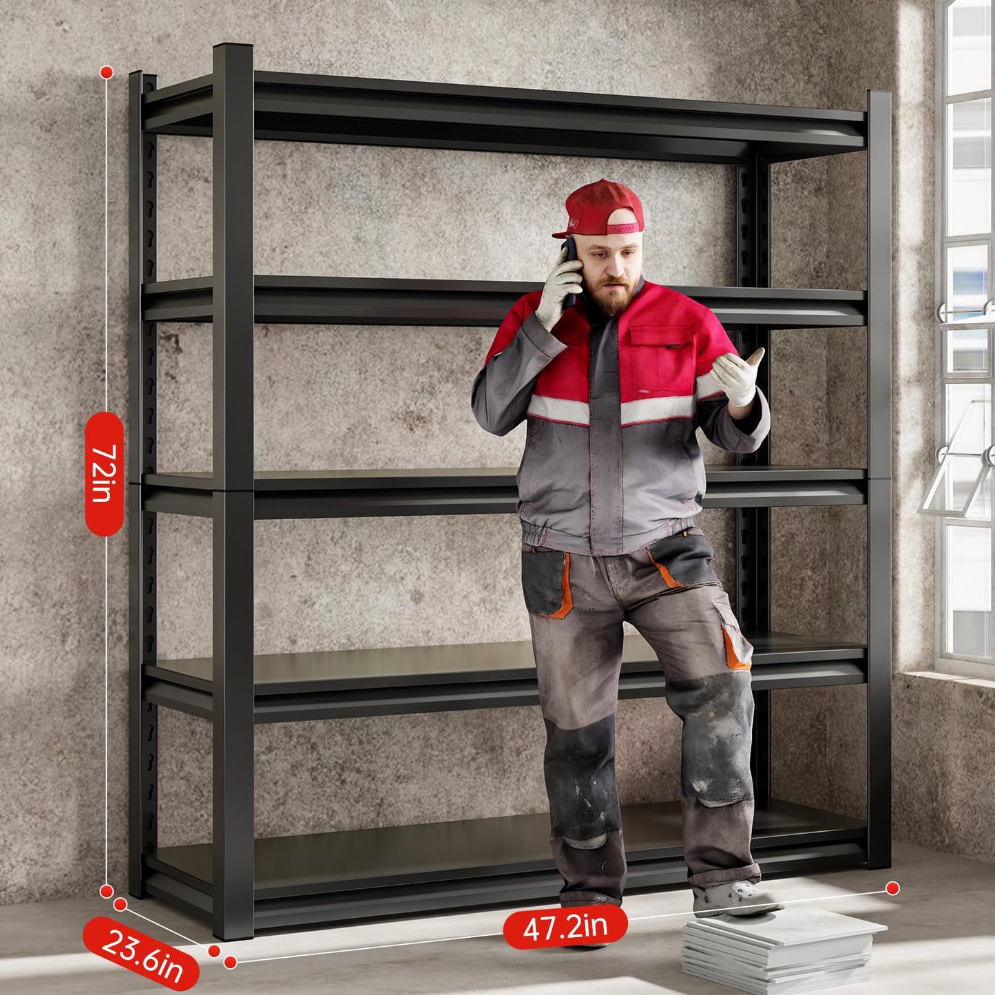 48" W Garage Shelving Unit, Garage Storage Shelves 3000LBS Heavy Duty Shelving, Adjustable 5 Tier Metal Shelving Utility Shelf, Storage Rack for Industrial, Warehouse, Basement (24" D*48" W*72" H)