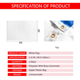 Consummate Solid White Flag 3x5 Foot Plain White Blank Flags Banner Polyester with Brass Grommets,2 Pack Consummate