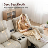 Korser Loveseat Recliner Sofa, Reclining Loveseat Couch with Manual Pull Tab, Reclining Couch with Console, USB Port, US Outlets, and Cup Holders, 2-Seater Performance Fabric Sofa for Living Room, RVs Korser