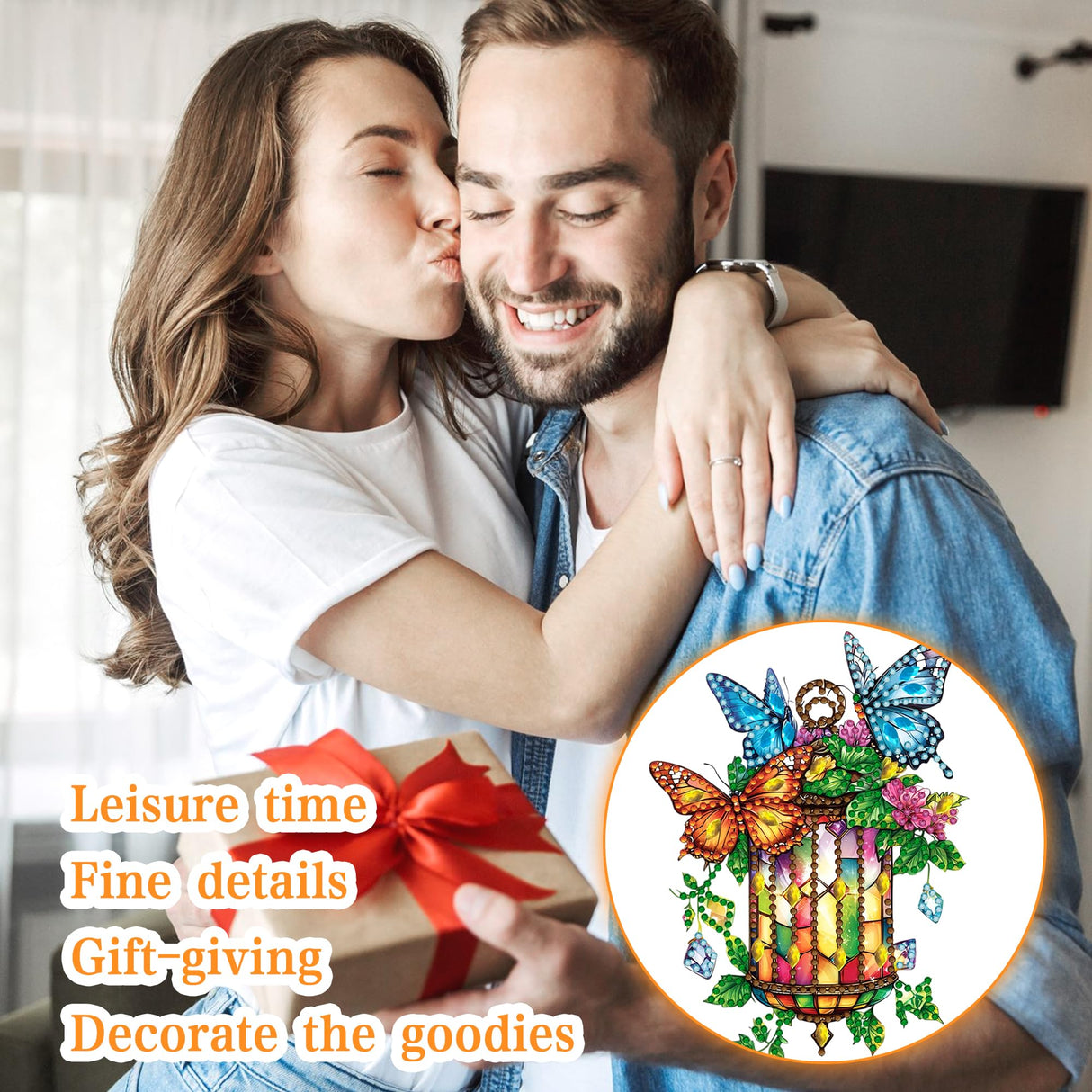 Ginfonr Diamond Painting Kits Hanging Pendant, Butterfly Sun Catcher for Front Door Sign, Special Shaped Rhinestone Lamp Diamond Art, Double Sided Home Hanging Kits for Garden Wall Window (8x8inch) Ginfonr