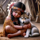 5D Diamond Art Kits for Adults Beginners,Indian Little Lass and Wolf DIY Full Round Drill Diamond Painting Kits,Young Woman Paint by Diamonds Dots Gem Art Easy,Home Wall Decor 14X14 Inch Acelii