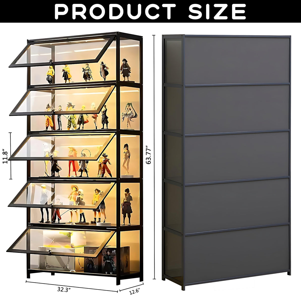 HAOWANJP Curio Display Cabinet 5-Tier Storage Shelves with Acrylic Door, Collectibles Toy Organizers Rack & Display Shelf, Kids Bookshelf and Bookcase for Playroom, Bedroom (Black-1) HAOWANJP