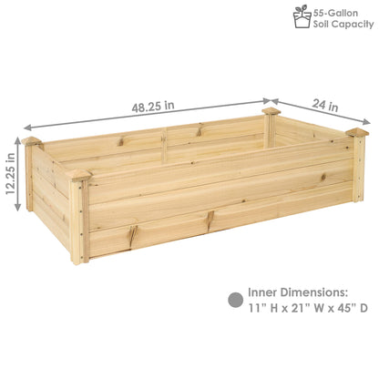 Sunnydaze 48.25-Inch Rectangular Wood Raised Garden Bed - Elevated Planter Box for Flower, Vegetable, and Herb Gardening