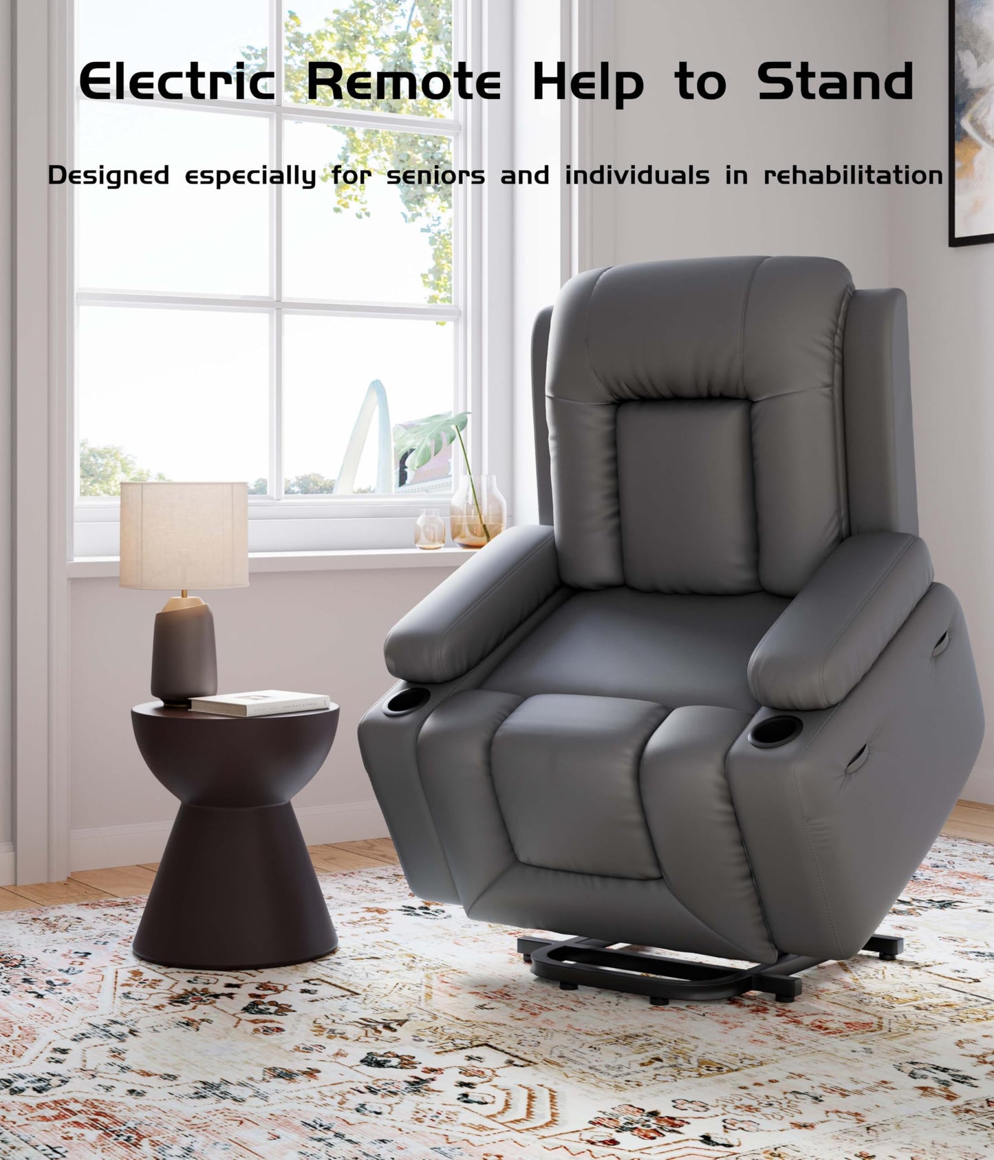 GarveeHome Power Lift Recliner Chair - Heat and Massage, Adjustable Back and Legs, PU Leather Electric Lift Chair Designed for The Elderly and People with Mobility impaired