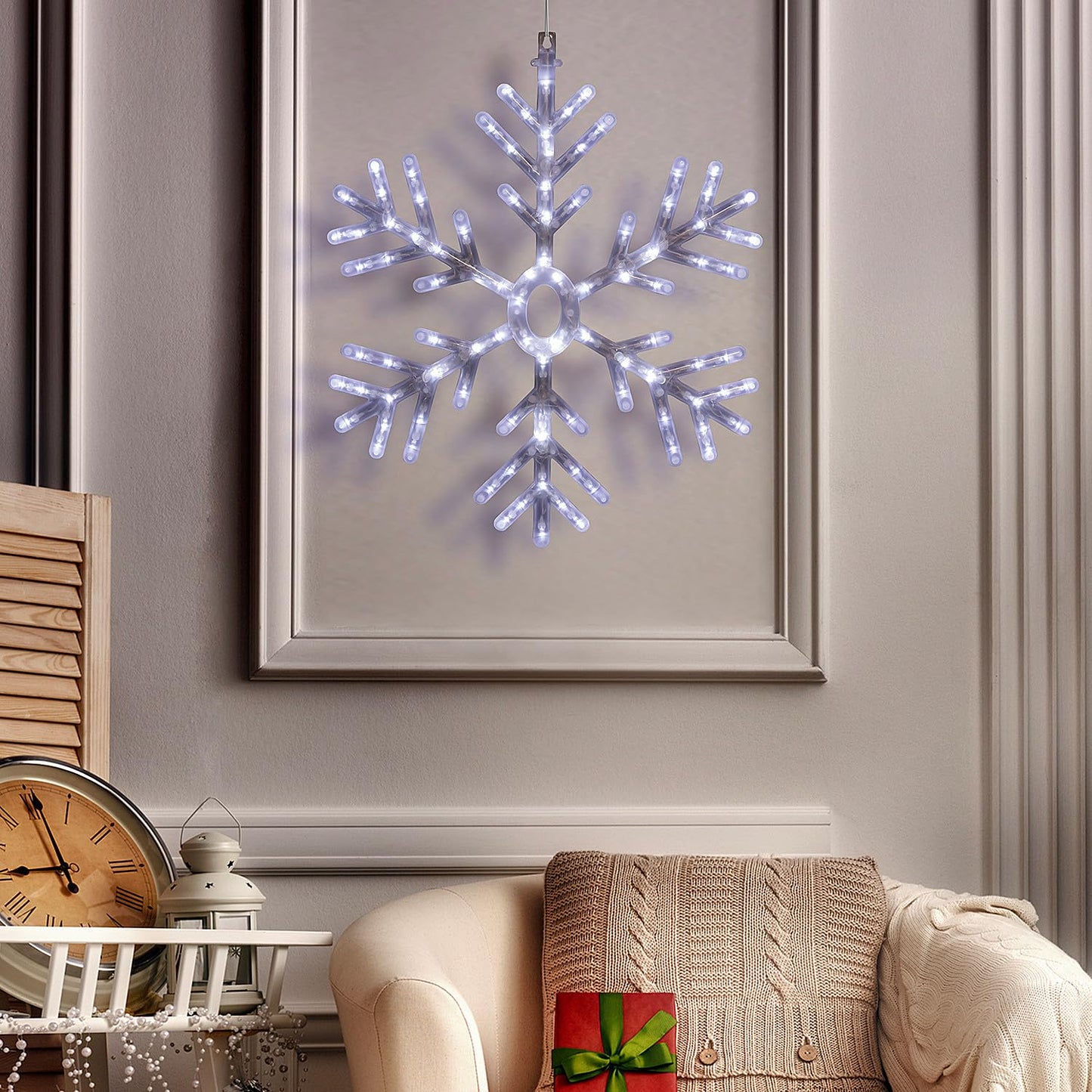 Alpine Corporation 24"H Indoor/Outdoor Hanging Snowflake Decoration with LED Lights