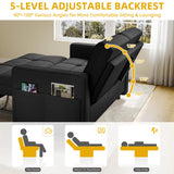 YITAHOME 55" Convertible Sofa Bed, 3-in-1 Sleeper Sofa with Iron Frame Pull-Out Bed, Linen Futon Couch with Reclining Backrest and Side Pocket, Modern Loveseat for Living Room Bedroom Apartment, Black YITAHOME