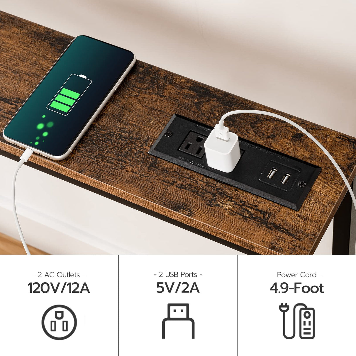 HOOBRO 5.9" Skinny Console Table with Charging Station, 70.9" Narrow Sofa Table with Power Outlets, Long Behind Couch Table, Slim Entryway Table for Hallway, Living Room, Rustic Brown BF185UXG01 HOOBRO