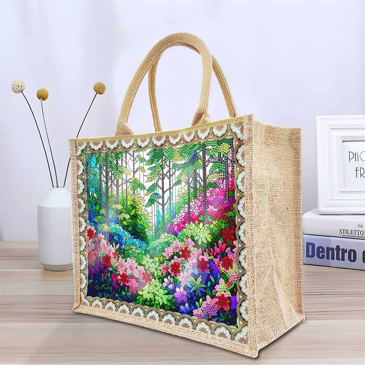 BAYUNOE Mandala Handbag Handmade Diamond Art Painting Purses with 2Pcs Replaceable Canvas Pattern DIY Shoulder Makeup Bag for Women Art Craft Gift-Plant BAYUNOE