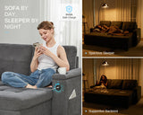 PaPaJet Sleeper Sofa Bed, 84 Inch Pull Out Couch with 2 USB & Cup Holders, Tufted L Shape Convertible Sofa with Storage Chaise, Dark Grey PaPaJet