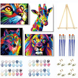 VIGEGU 4 Pack Paint by Numbers Kit for Adults Framed Canvas - with Wooden Easel,Adults' Paint-by-Number Kits Cat Giraffe Wolf Lion DIY Acrylic Animal Oil Painting Arts Crafts 7.8x11.8inch VIGEGU