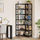 LITTLE TREE 79 inches Tall Bookshelf Bookcase, 7-Tier Corner Book Shelf, Modern Freestanding Open Book Shelves, Black Shelving Unit Display Shelf for Living Room LITTLE TREE
