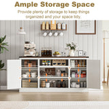 XVD 66" Farmhouse Coffee Bar with Charging Station, Sideboard Buffet with Large Storage, Wood Storage Cabinet with Adjustable Shelves for Kitchen, Living Room, Rustic White XVD