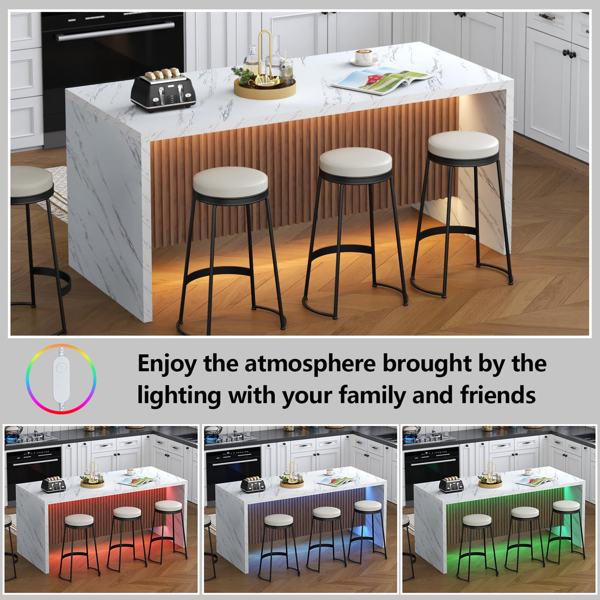 71" Large Imitation Marble Dining Table for 6-8 People, Island Table with LED Lights, Mordern Marble Stripes Kitchen Dining Table with Grille design for Dining Room, Home, Office, Living Room（white） Gyfimoie