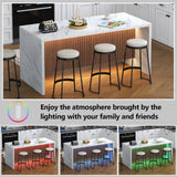 71" Large Imitation Marble Dining Table for 6-8 People, Island Table with LED Lights, Mordern Marble Stripes Kitchen Dining Table with Grille design for Dining Room, Home, Office, Living Room（white） Gyfimoie