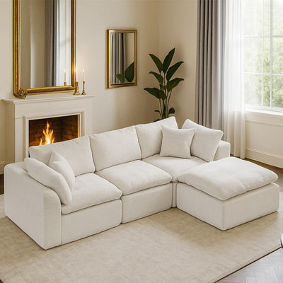 Oversized Cloud Couch Sectional for Living Room - 4 Seater Modular Sectional Sofa with Ottoman Convertible L/U Shaped Boneless Design Warm Couches & Sectionals