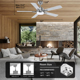 cumilo 52” Smart Outdoor Ceiling Fans LED Lights and Remote,Quiet DC Motor,6 Speed,Dimmable,Indoor Modern Brushed Nickel Ceiling Fan Controlled by WIFI Alexa App,Gray Silver Wood Bedroom Patio Porch cumilo