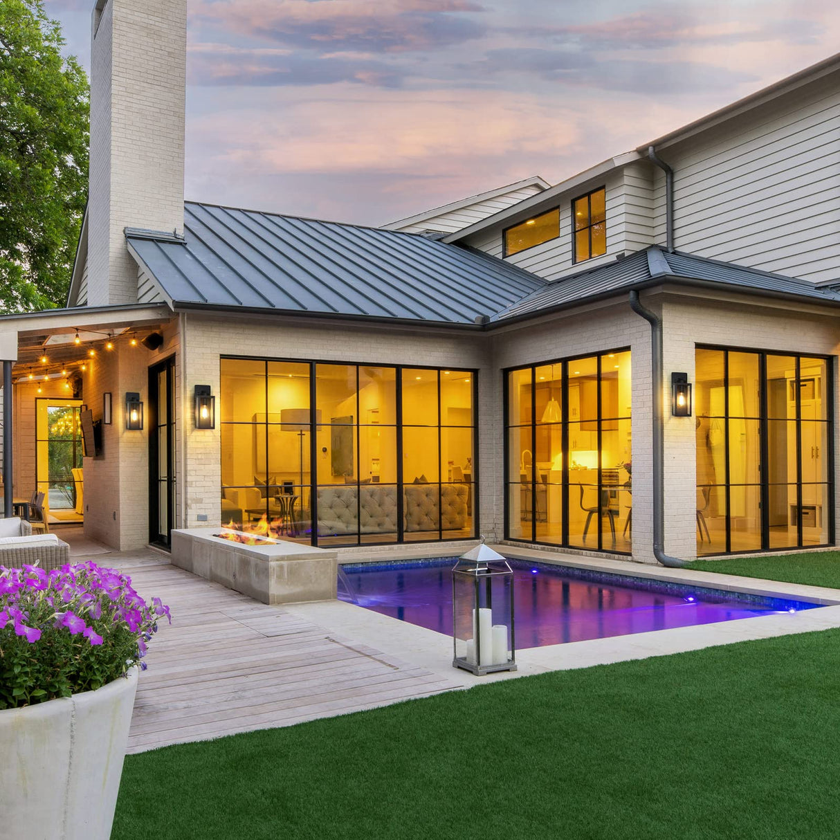 Outdoor Wall Light Fixtures, Exterior Waterproof Wall Lanterns, Porch Sconces Lighting with E26 Sockets & Glass Shades, Modern Matte Black Outside Lights for Patio Front Door Entryway Garage, 2-Pack BesLowe