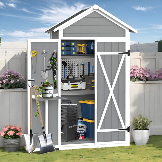 COEWSKE Outdoor Storage Shed, Small Tool Storage Cabinet, Waterproof Weather Resistant Wood Storage House Lockable with Floor for Backyard, Garden, Patio