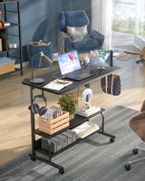 Height Adjustable Standing Desk with Power Outlets, 32" Manual Stand Up Desk with Storage Shelves Small Mobile Rolling Computer Desk Portable Laptop Table with Wheels for Home Office, Black armocity
