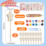 89 Pcs Make Your Own Wooden Princess Wand DIY Fairy Wands Kit Include 30 Pcs 3D Wooden Star Wands 7 Gem Stickers 40 Ribbons 12 Painting Props for Painting Crafts Birthday Party Supplies Gifts Plukeen