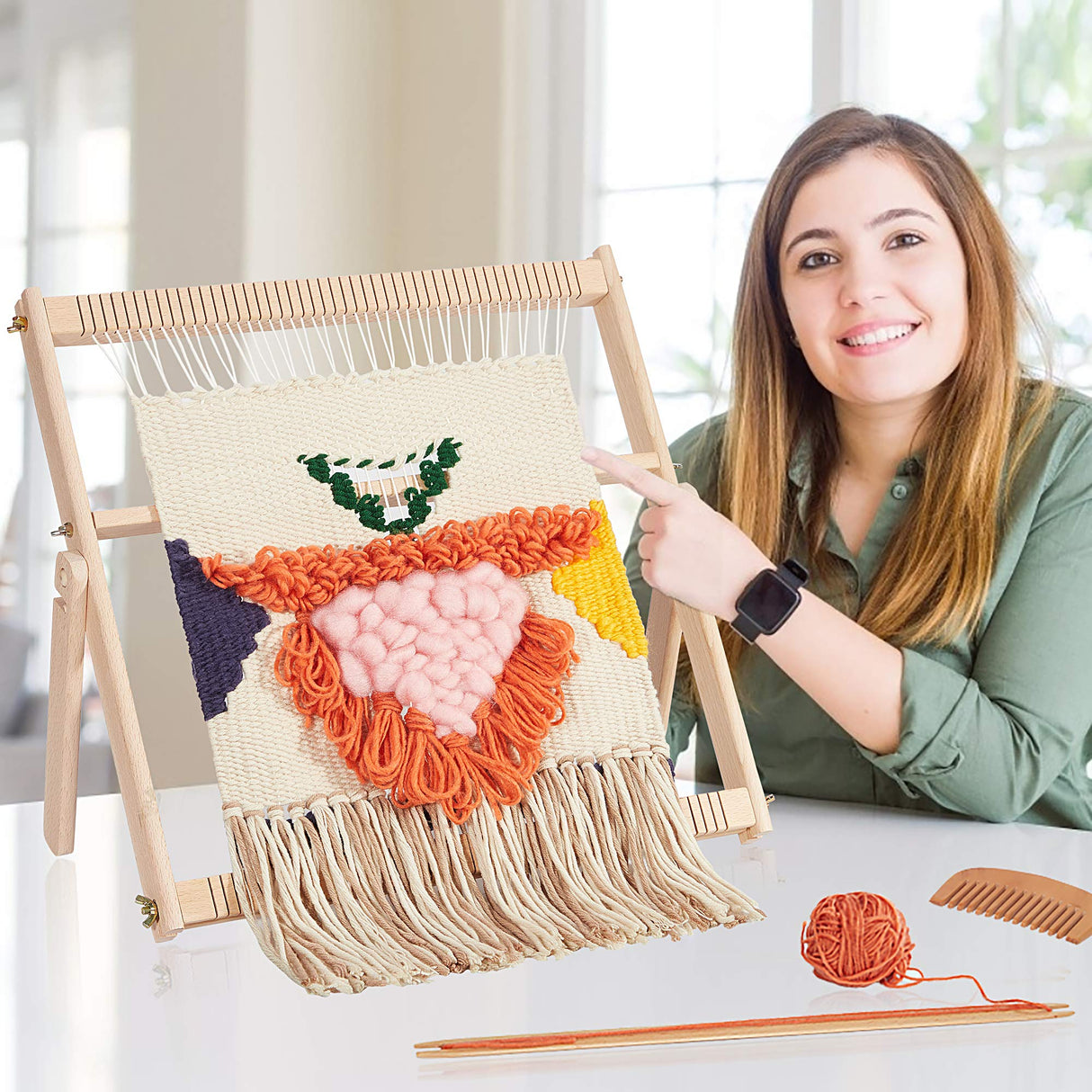 WILLOWDALE Weaving Loom, 16.5" L x 15.7" W Wooden Loom Kit,Tapestry Loom for Creative DIY Weaving Art & Crafts, Ideal for Kids, Beginners, Adults WILLOWDALE