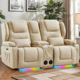DRMBOOK RV Power Loveseat Recliner Sofa, Leathaire Fabric Wall Hugger Reclining Sofa with Console, Home Theater Seating Chair with Cup Holders, 2 Person Couch RV Furniture for Living Room, Beige DRMBOOK