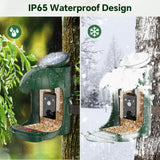 Relassy Bird Feeder with Camera, Waterproof Smart Bird Feeder with Camera Solar Powered for Outdoors, Rechargeable & Detachable 110° Bird Feeder Camera, Auto Capture Bird HD Videos & Photos, Green Relassy