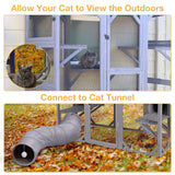 Wooden Catio Outdoor Cat Enclosure,Large Luxury Kitty-House with 7 Jumping Platforms & Weatherproof Asphalt Roof,Walk-in Kitty Kennel Condo Shelter and 2 Napping Houses (Grey, Large) Suumerpety