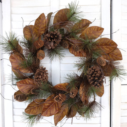 Floribus 22" Artificial Christmas Wreaths, Winter Magnolia Leaf Large Pine Cones and Pine Needle Wreaths, Interior and Exterior Decor Front Door Window Decorations