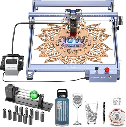 10w Laser Engraver with Air Assist, Laser Engraving Machine with Rotary Roller, High Precision Laser Cutter and Engraver for Wood, Metal, Acrylic, Cylindrical Objects, Tumblers - WoodArtSupply