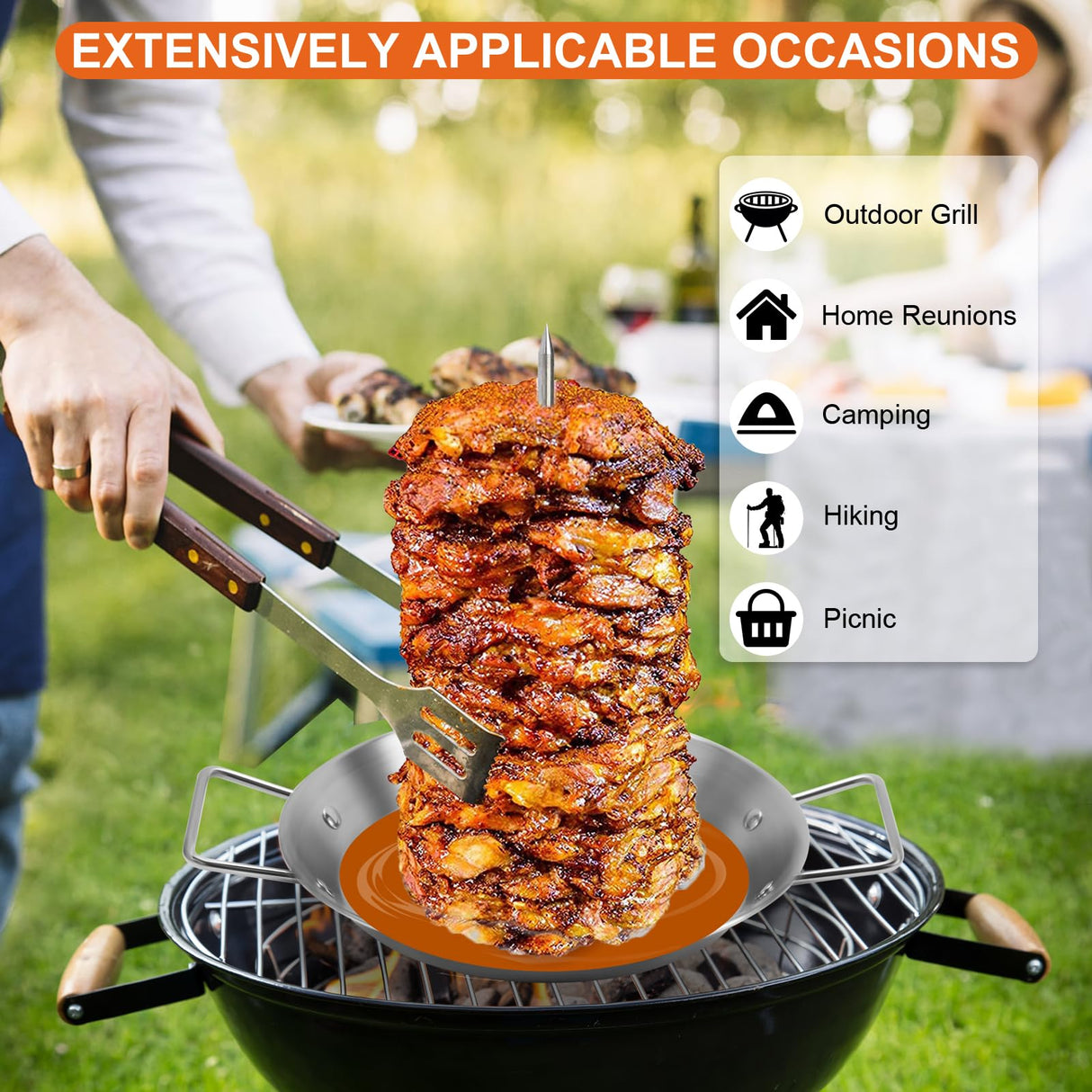Al Pastor Skewer for Grill, Stainless Steel Vertical Skewer, Brazilian Vertical Spit Stand with 3 Removable Spikes(8”/10"/12”)& Brushes, for Tacos Al Pastor, Shawarma Kebabs Smoker Oven BBQ Dishes yaokvide