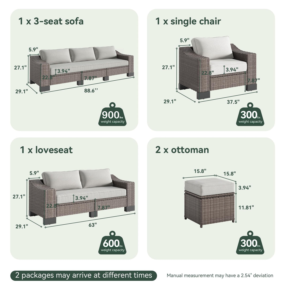 ZIENLIFE Patio Furniture Set, 8 Piece All-Weather PE Wicker Sectional Sofa with 5.9" Wide Armrest, Waterproof Cushions & Ottomans with Modular Outdoor Couch for Backyard, Deck, Garden ZIENLIFE