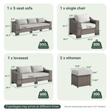 ZIENLIFE Patio Furniture Set, 8 Piece All-Weather PE Wicker Sectional Sofa with 5.9" Wide Armrest, Waterproof Cushions & Ottomans with Modular Outdoor Couch for Backyard, Deck, Garden ZIENLIFE