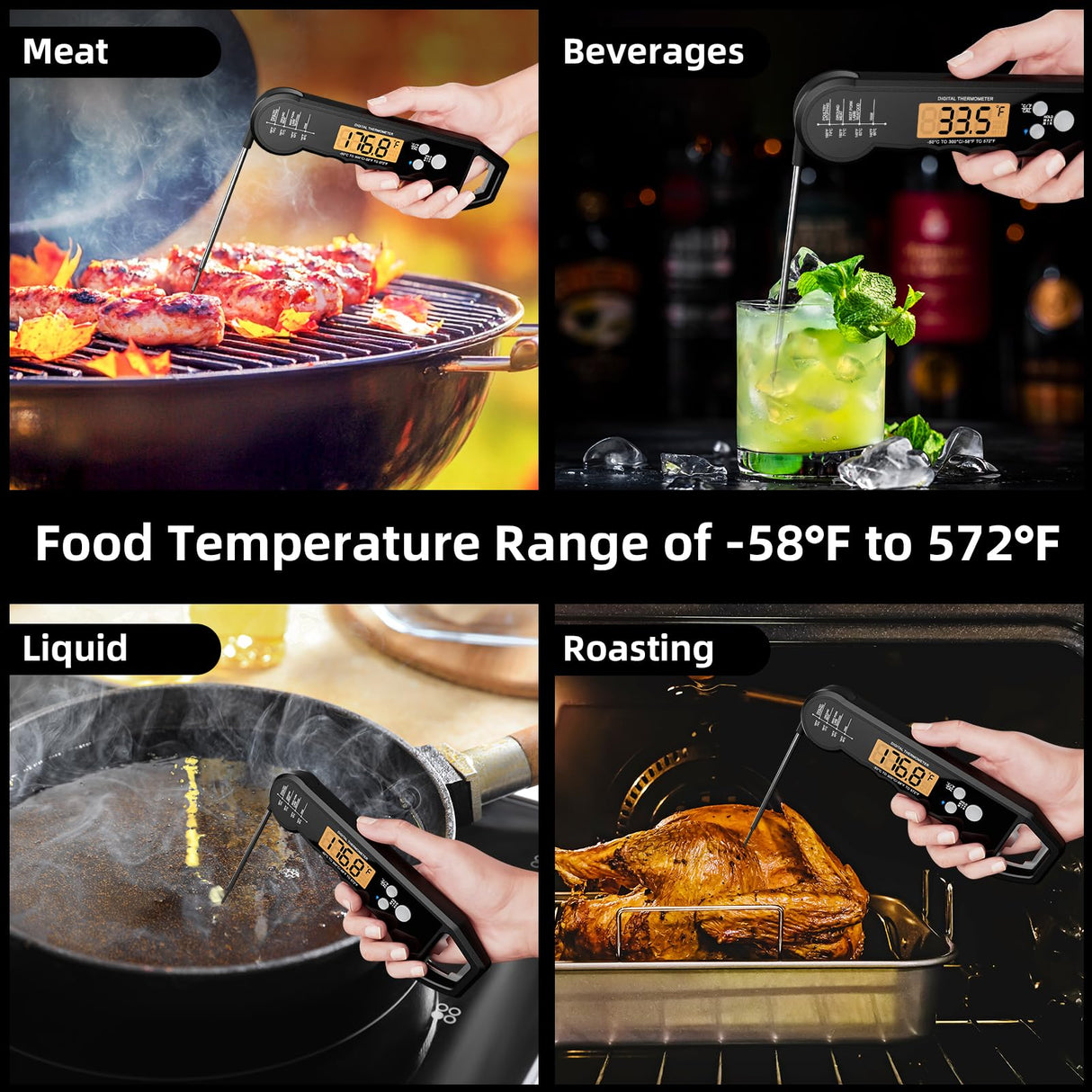 Meat Thermometer, Waterproof Food Thermometer with Backlight & Calibration for Kitchen, Outdoor Grilling and BBQ SHOBES