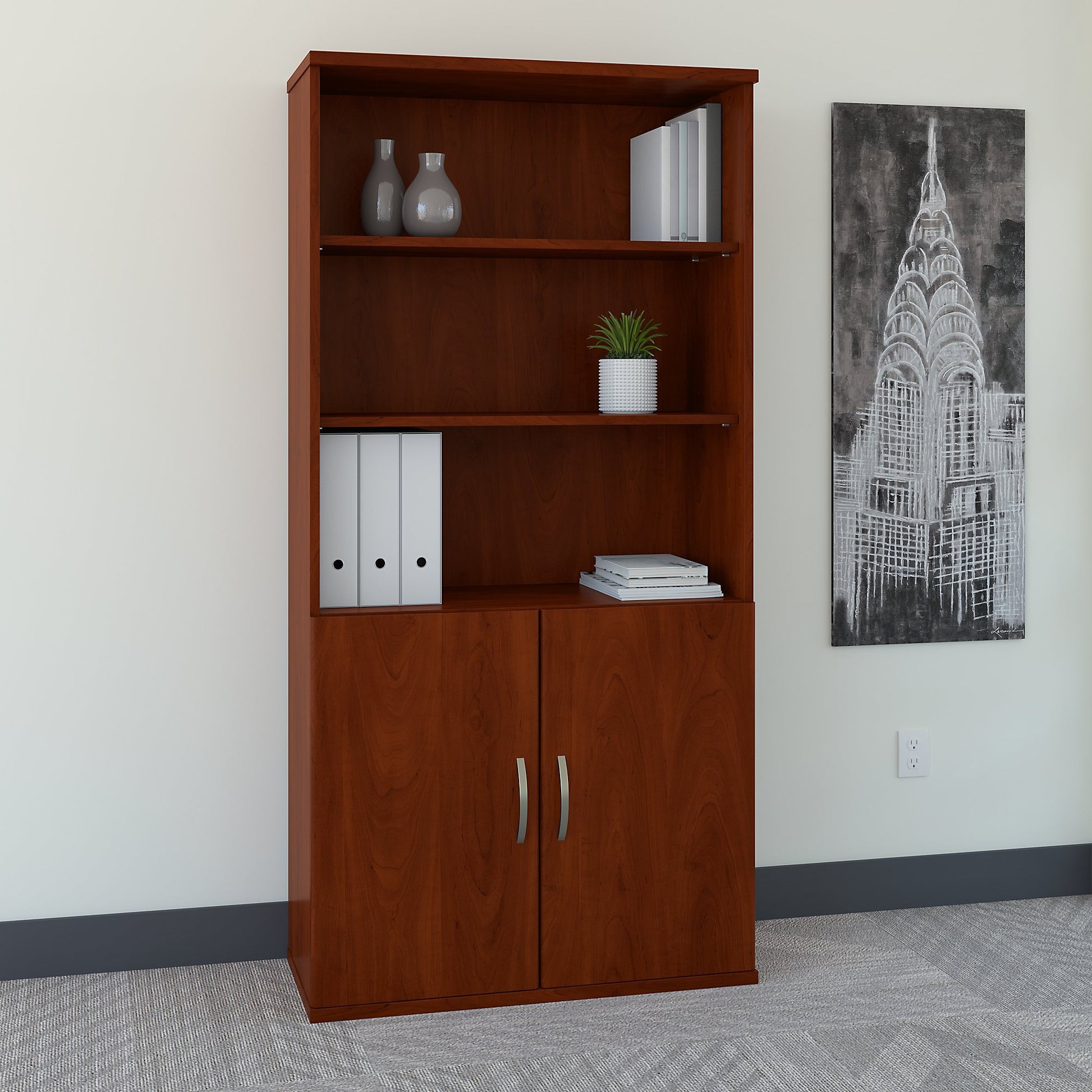 Bush Business Furniture Series C 36W 5 Shelf Bookcase with Doors in Hansen Cherry - WoodArtSupply