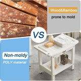 Waterproof Shower Bench, White Poly Shower Stool for Shaving Legs, Shower Chair Seat with Handles & Shower Head Holder, Plastic Bathroom Bench with Adjustable Feet for Inside Shower, Non-Slip KaimuBench