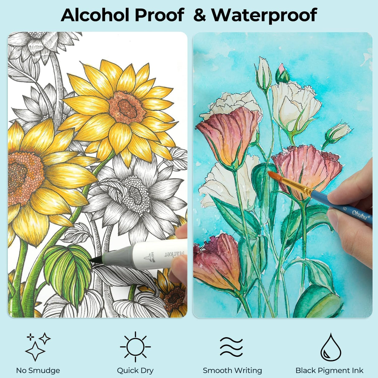 Ohuhu Liquid Fineliner Drawing Pens: 9 Sizes Micro Pens Drawing Pens Pigment Black Ink Water-proof Alcohol-proof Assorted Point Tips Smooth Writing Sketching Journaling Anime Artist Beginners - Kohala Ohuhu